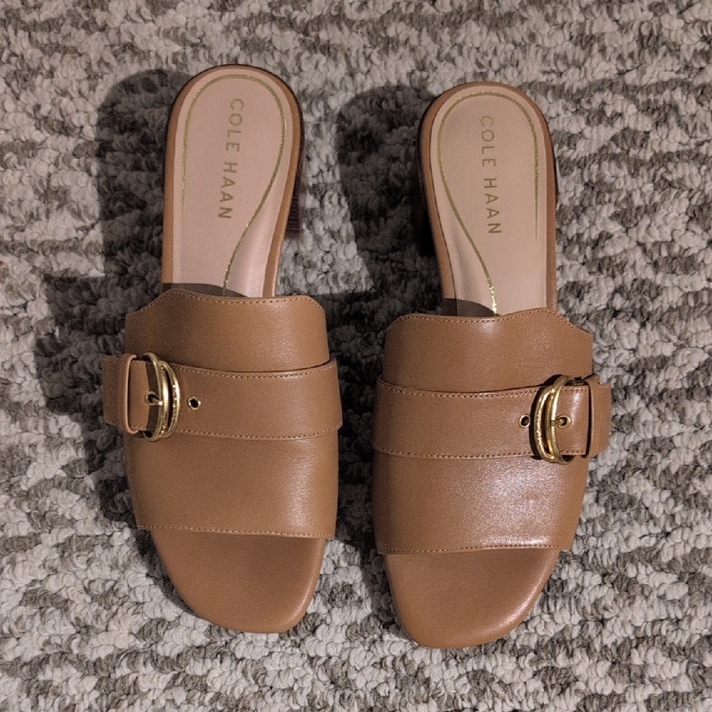 Cole Haan Women's Brown Mules with Gold Buckle